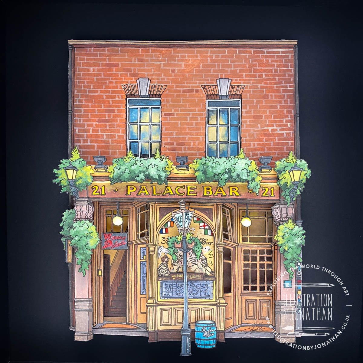 The Palace Bar, Dublin (Original Painting with Cut Paper) Illustration by Jonathan Chapman