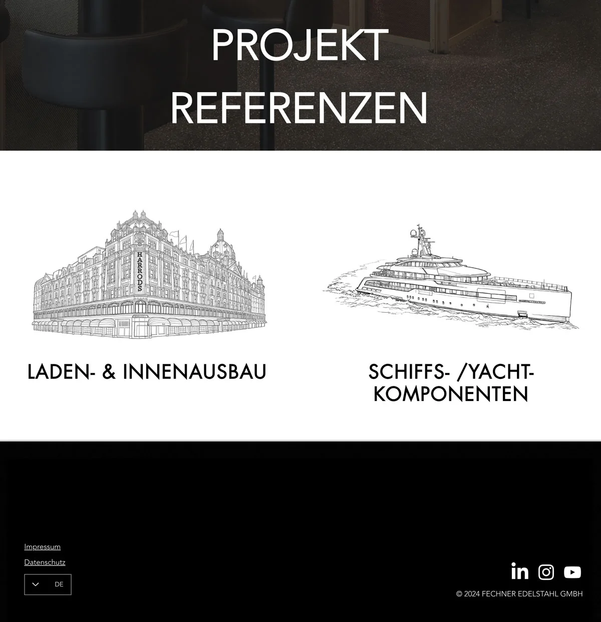 Screenshot of the Fechner Edelstahl website feature building and yacht illustration by Jonathan Chapman