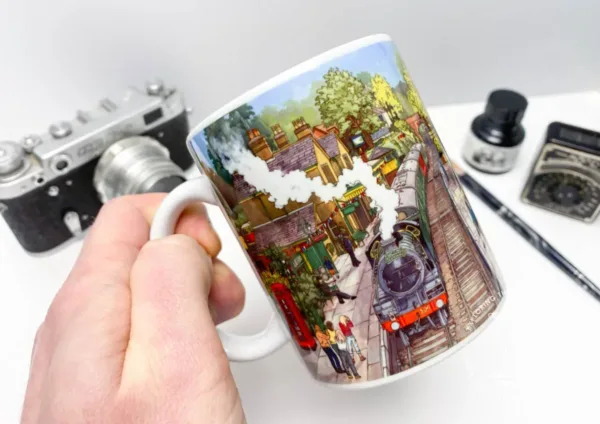 Springtime on the Watercress Line Coffee Mug by artist and illustrator Jonathan Chapman