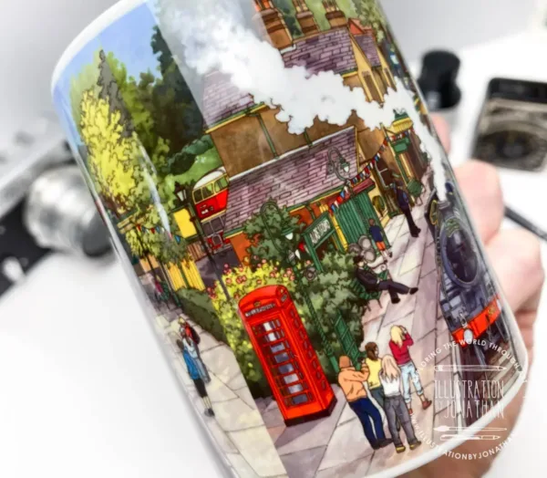 Springtime on the Watercress Line Coffee Mug by artist and illustrator Jonathan Chapman