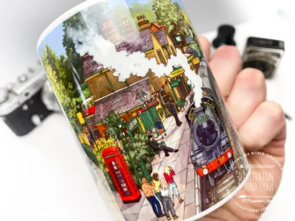 Springtime on the Watercress Line Coffee Mug by artist and illustrator Jonathan Chapman