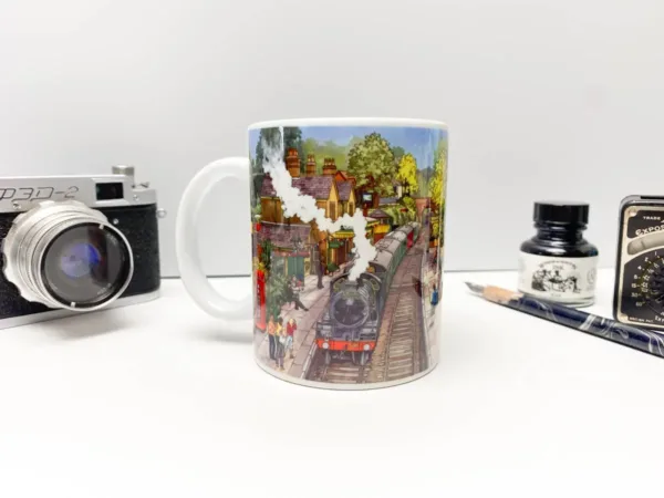 Springtime on the Watercress Line Coffee Mug by artist and illustrator Jonathan Chapman