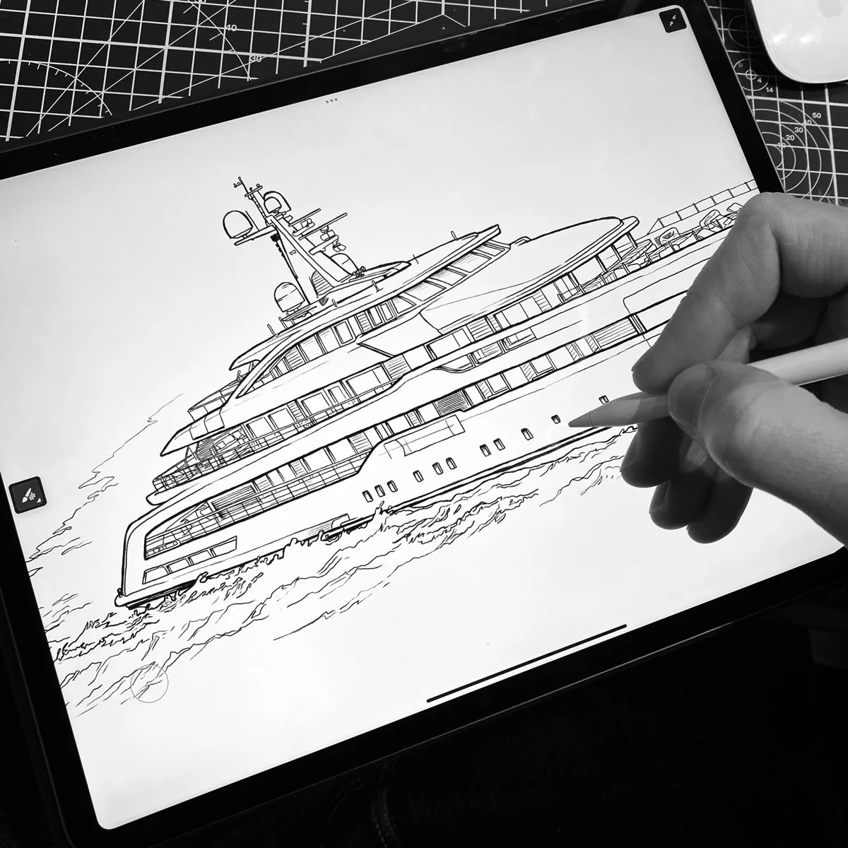 Yacht Illustration drawn on the iPad Pro with an Apple Pencil, artwork created by artist and illustrator Jonathan Chapman