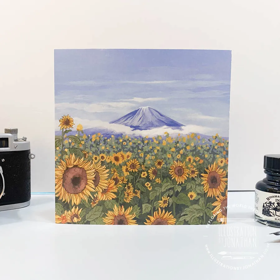 Soleil Hill, Kanagawa, Sunflowers Greeting Card created by artist and illustrator Jonathan Chapman